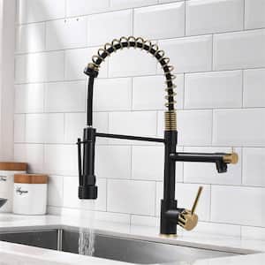 2-Handle Commercial Kitchen Faucet With Pull Down Sprayer And Pot Filler Single-Hole Kitchen Sink Faucet Matte Black Tap