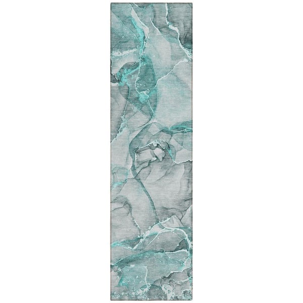 Chantille ACN519 Teal 2 ft. 3 in. x 7 ft. 6 in. Machine Washable Indoor/Outdoor Geometric Runner Rug