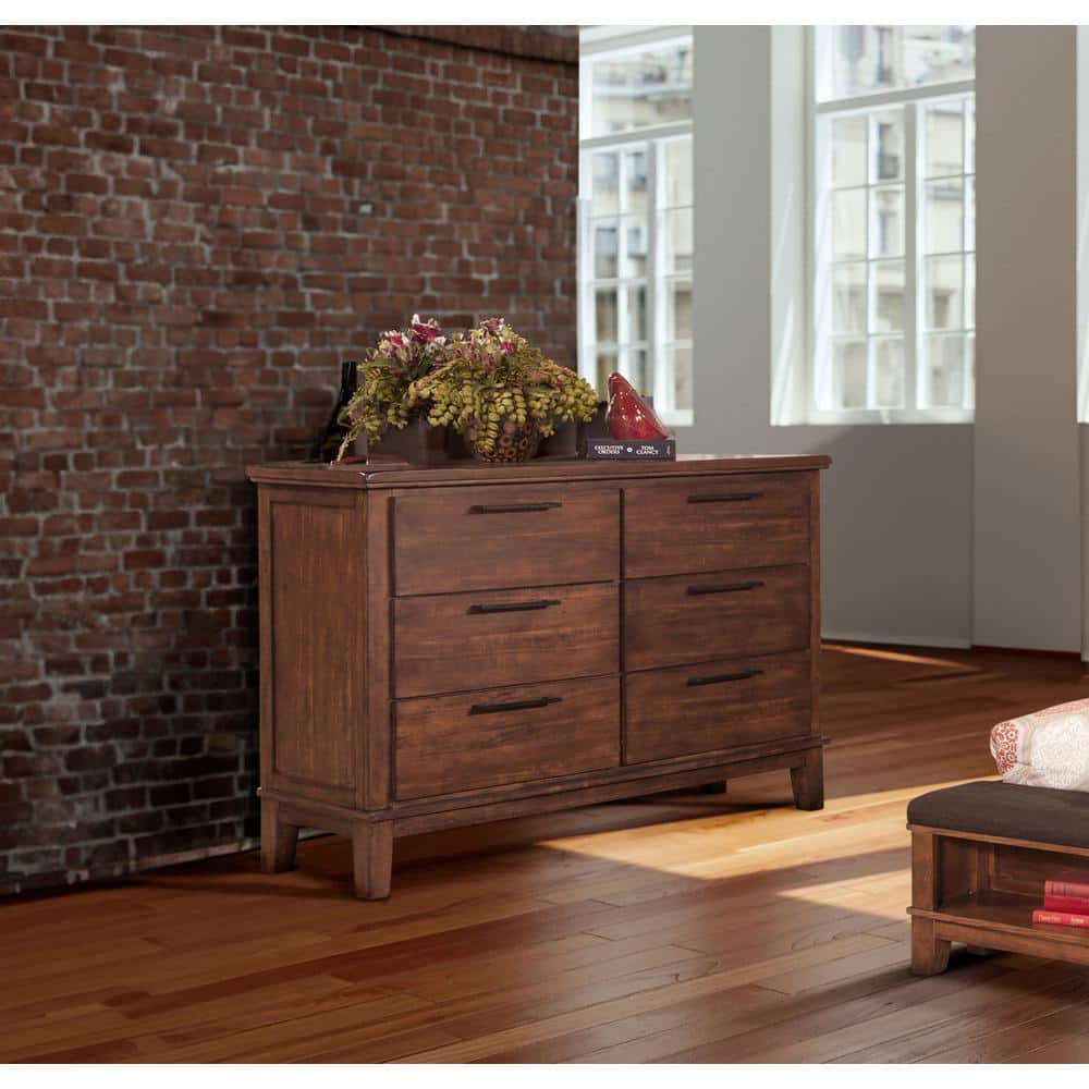 brown chestnut dresser Cranbrook Toasted Chestnut 6-Drawer Dresser