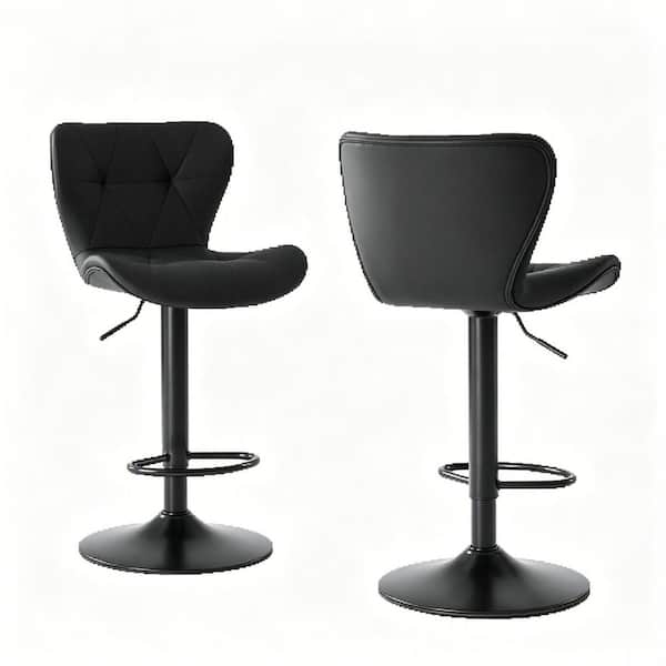 XRAMFY 43.5 in. H Black Low Back Bar Stool with PU Leather Seat