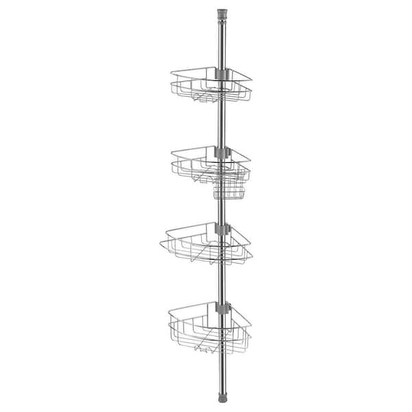 Shower Corner Caddy Tension Pole, Wall Mounted, Adjustable Height Shower Caddy in sliver