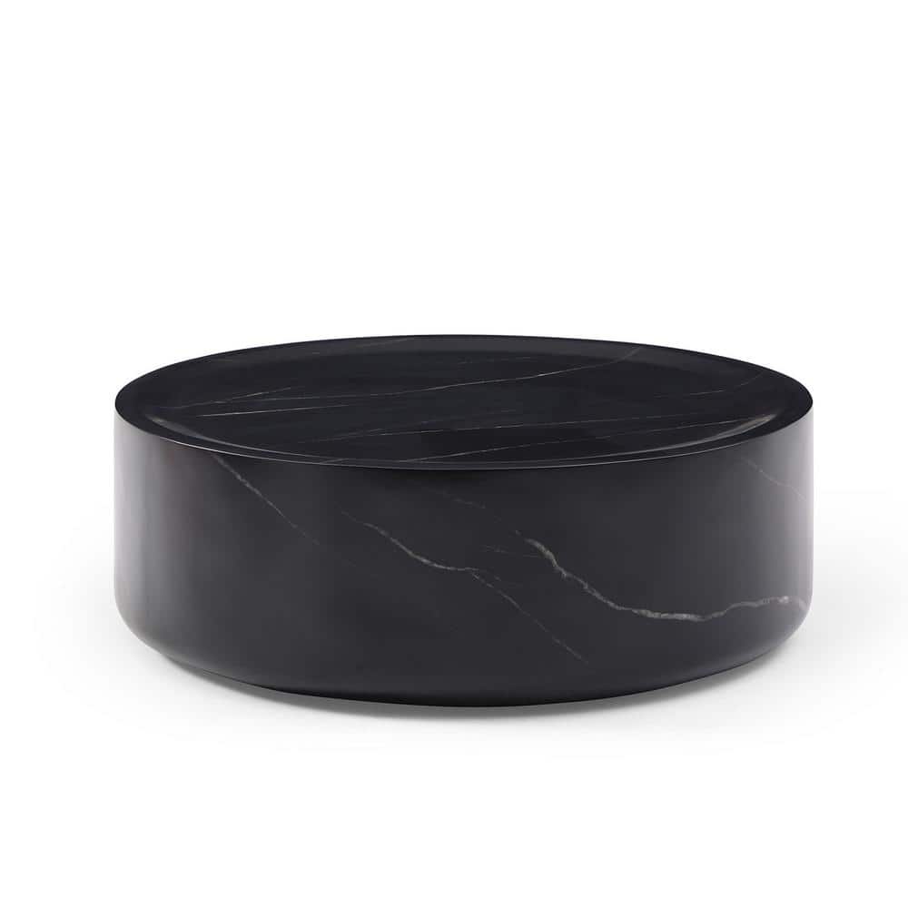 35.4 in. Black Round Faux Marble Coffee Tables for Living Room (No Need Ass