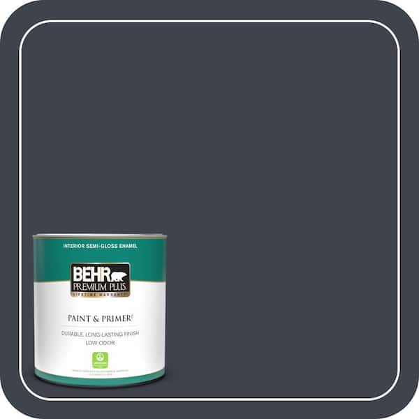 BEHR PREMIUM PLUS 1 qt. #ECC-23-3 Blackbird Semi-Gloss Enamel Low Odor Interior Paint & Primer
