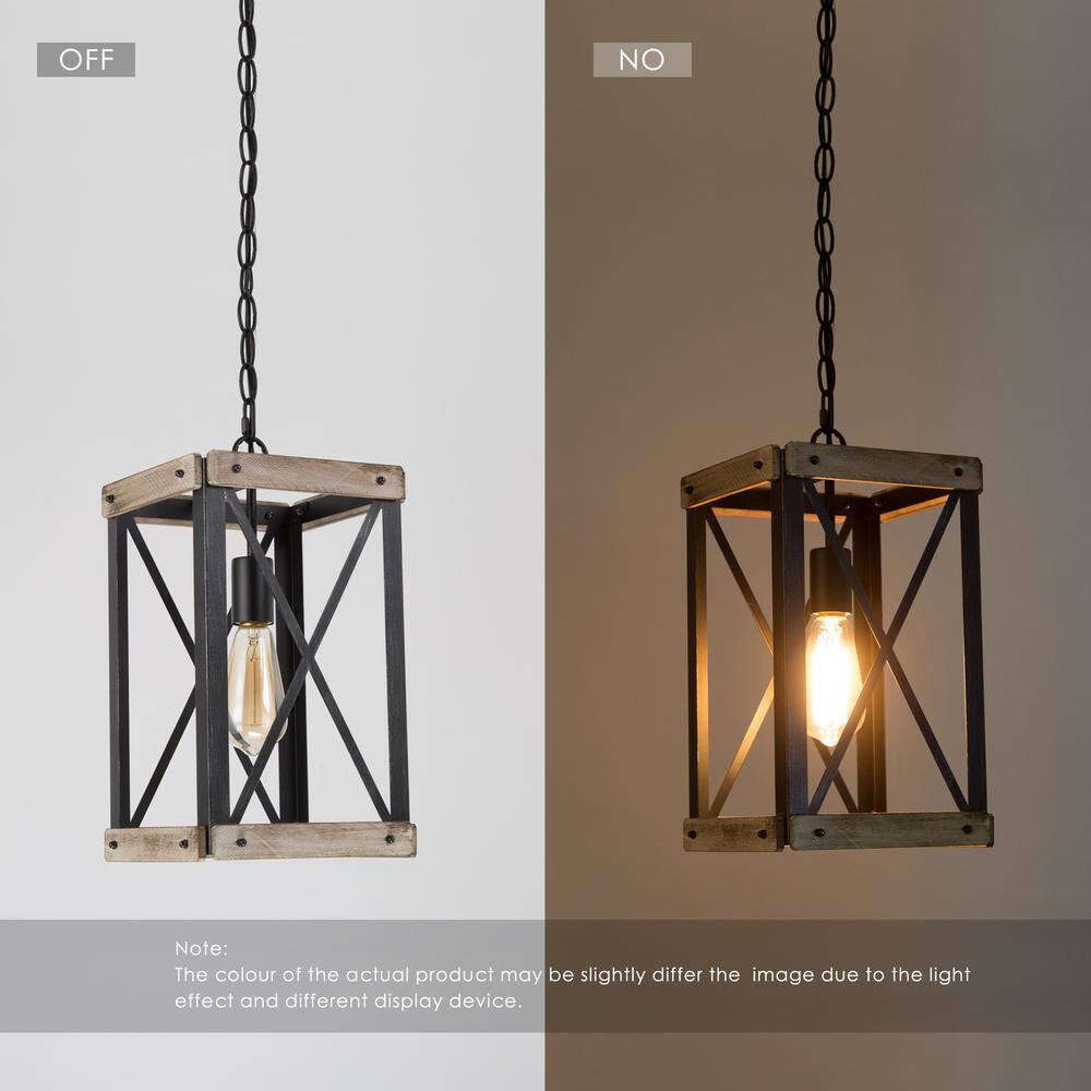 Rustic Black and Wood Cage Pendant Light