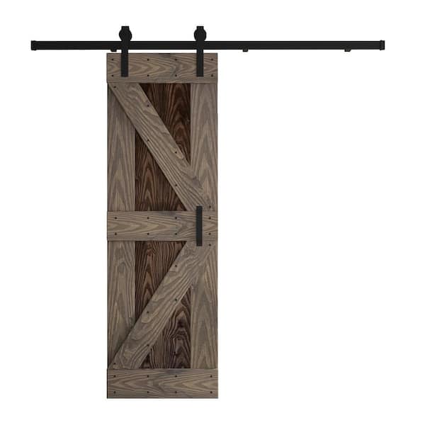 COAST SEQUOIA INC Coast Sequoia Embossing K Series 24 in. x 84 in. Kona Coffee/Smoky Gray Knotty Wood Sliding Door with Hardware Kit
