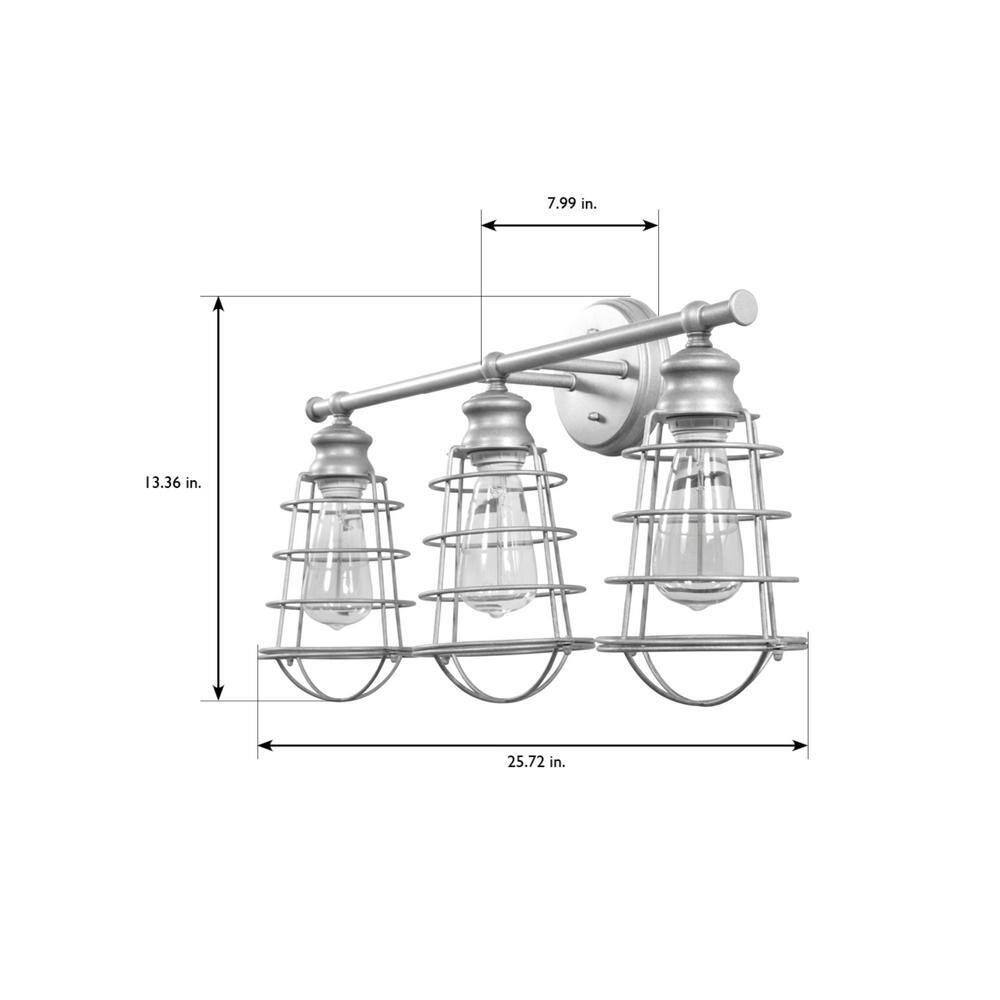 Galvanized Steel Industrial 3-Light Bathroom Vanity Fixture