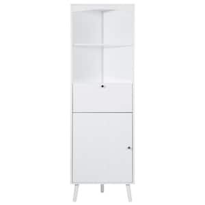20 in. W x 14.2 in. D x 63 in. H White MDF Freestanding Linen Cabinet with Open Shelves and Anti-Toppling Device
