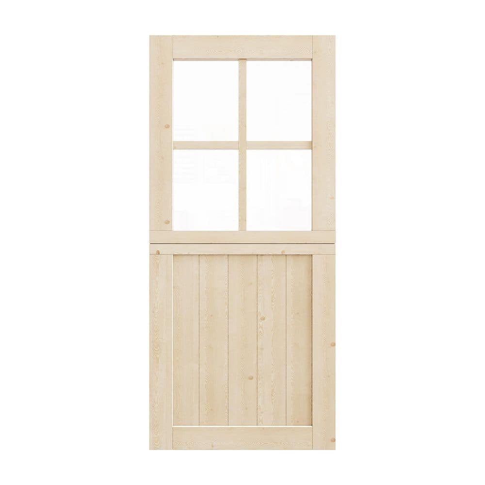 36 in. x 80 in. Universal 4 Lite Clear Glass Solid Pine Unfinished Dutch Door Design Wood Front Door Slab with Hardware price history on PriceWatchPro