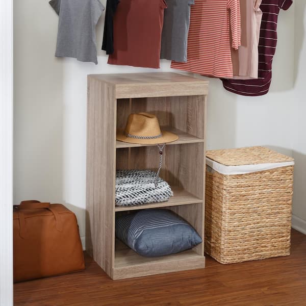 21.38 in. W Brown Freestanding Stackable 2-Shelf Wood Closet System Unit