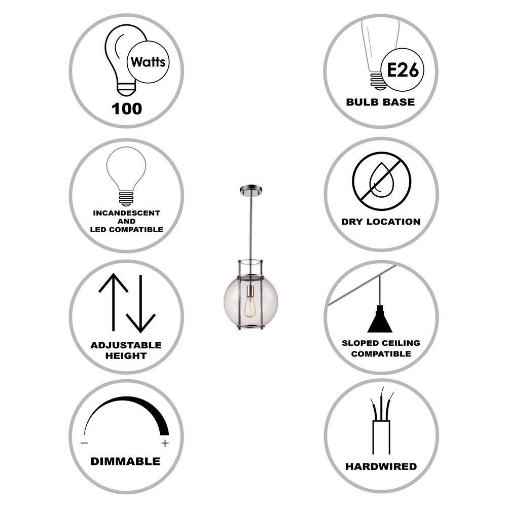 Grove Polished Chrome Globe Pendant Light with Clear Glass Shade