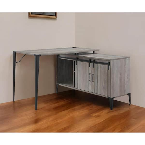 HomeRoots 48 in. L-Shaped Gray Metal 0-Drawer Computer Desks