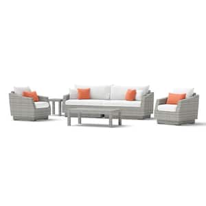 Cannes 6-Piece Wicker Sofa and Club Chair Patio Conversation Set with Sunbrella Cast Coral Cushions