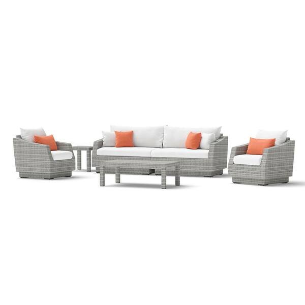 RST BRANDS Cannes 6-Piece Wicker Sofa and Club Chair Patio Conversation Set with Sunbrella Cast Coral Cushions