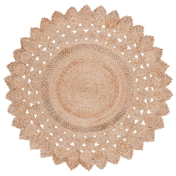 SAFAVIEH Natural Fiber Beige 4 ft. x 4 ft. Woven Floral Round Area Rug