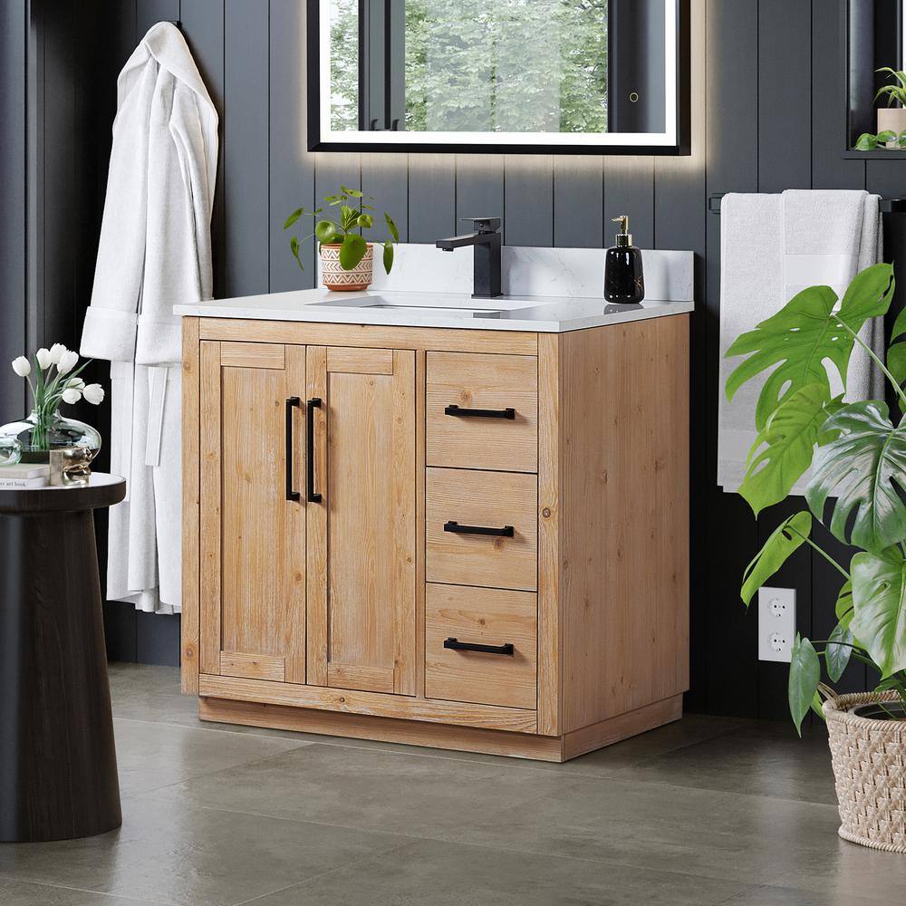 Cicero 36" Light Brown Fir Wood Vanity with White Stone Top