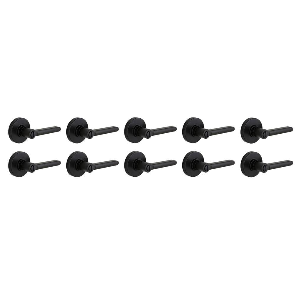 Tonebridge Matte Black Bed/Bath Door Lever with Round Rose 10-Pack