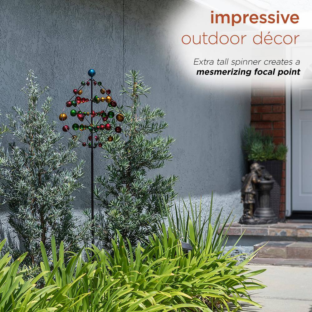 71" Multicolor Iron Orbital Wind Spinner Garden Stake