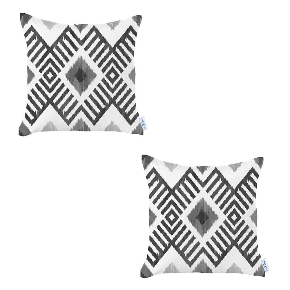 Gray and White Ikat Polyester Euro Throw Pillow Covers, Set of 2