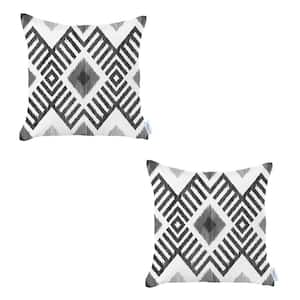 Ikat (Set of 2) Gray Square 18 in. x 18 in. Boho Throw Pillow Covers