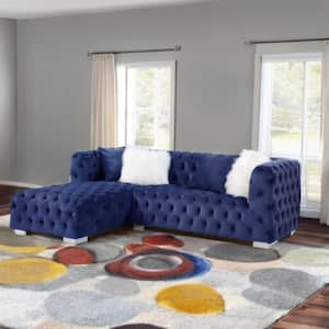 96 in. Square Arm 2-piece Velvet L-Shaped Sectional Sofa in. Blue