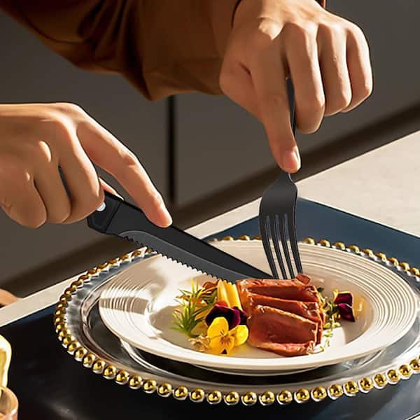 49-Piece Black Cutlery Utensil Set  Organizer Rust Resistant Heavy Duty Stainless Steel Flatware Serving (Set for 8)