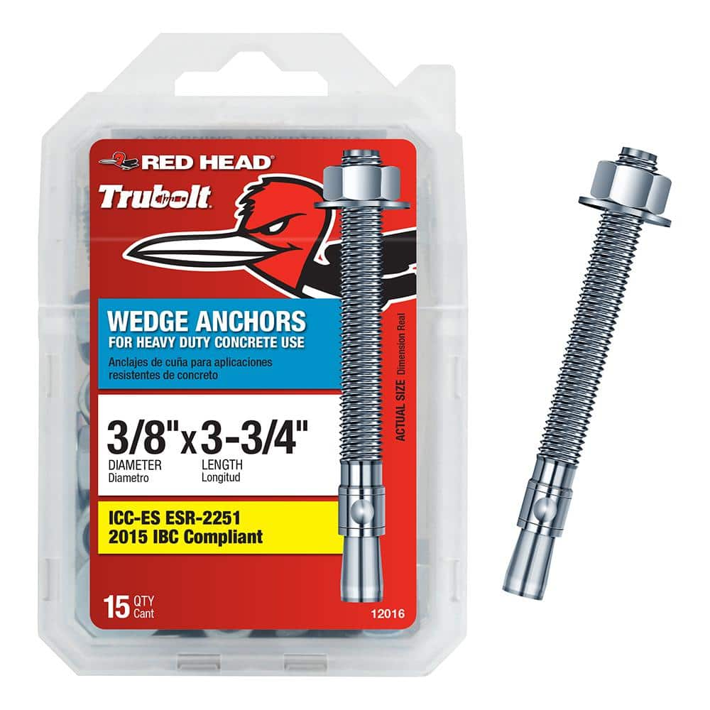 Red 3/8 in. x 3-3/4 in. Concrete Wedge Anchor (15-Pack) 12016 - The Depot