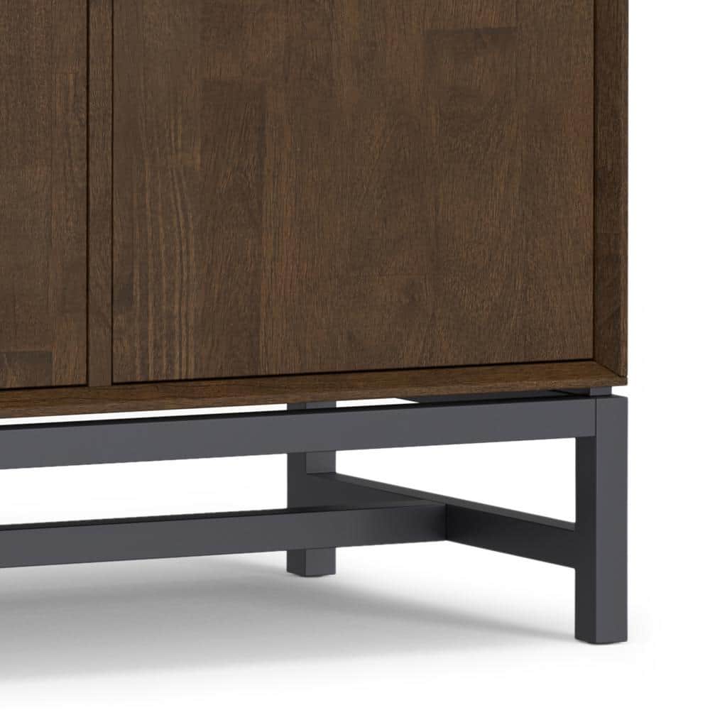 Walnut Brown Solid Hardwood and Metal 4-Door Sideboard Buffet