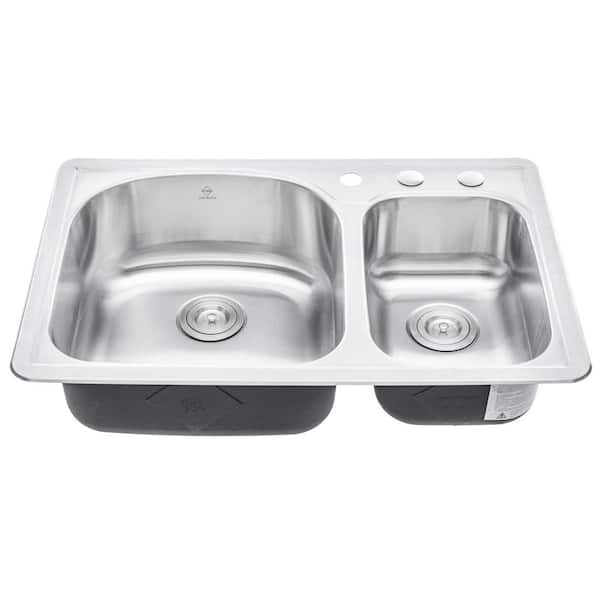 Topmount Drop-In 18-Gauge Stainless Steel 33 in. x 22 in. x 8-1/4 in. Deep 3-Faucet Holes Double Bowl 70/30 Kitchen Sink