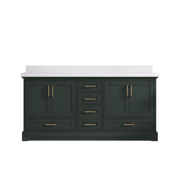 Willow Collections Fenway 72 in. W x 22 in. D x 36 in. H Double Sink Bath Vanity in Pewter Green with 2" White Quartz Top