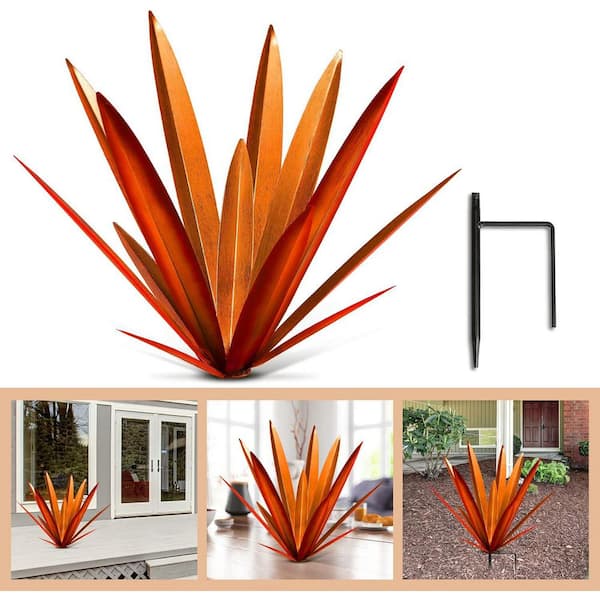 Cubilan 2 Large Red Rustic Tequila Agave Metal Sculpture: DIY Garden Decor for Indoors and Outdoors