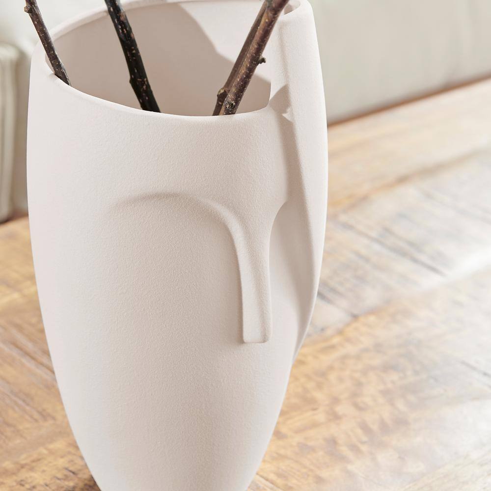 Cream Abstract Face Matte Ceramic Sculptural Planter Vase
