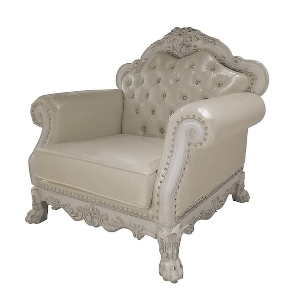 Acme Furniture Dresden Leather Aire & Bone White Finish Leather Arm ...