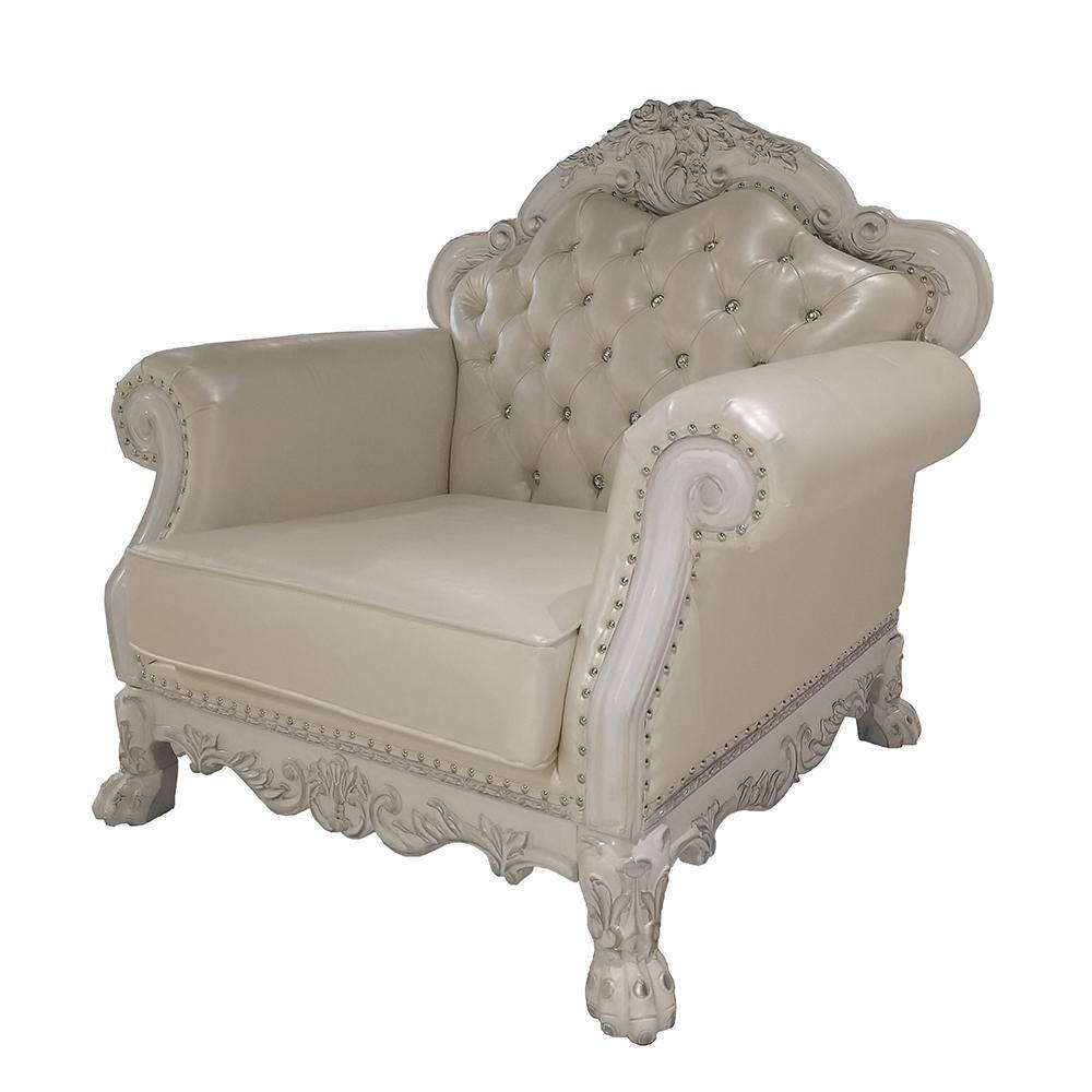 Dresden White Faux Leather and Wood Tufted Accent Chair