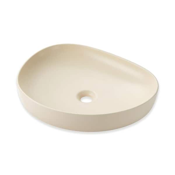 Modern 20 in. Bathroom Ceramic Vessel Sink Art Basin in Matte Khaki