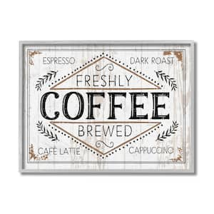 "Rustic Fresh Brew Coffee Sign Autumn Charm" by Jennifer Pugh Framed Food Texturized Art Print 16 in. x 20 in.