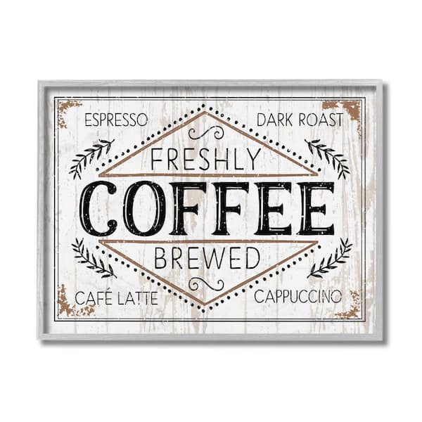 Stupell Industries "Rustic Fresh Brew Coffee Sign Autumn Charm" by Jennifer Pugh Framed Food Texturized Art Print 16 in. x 20 in.
