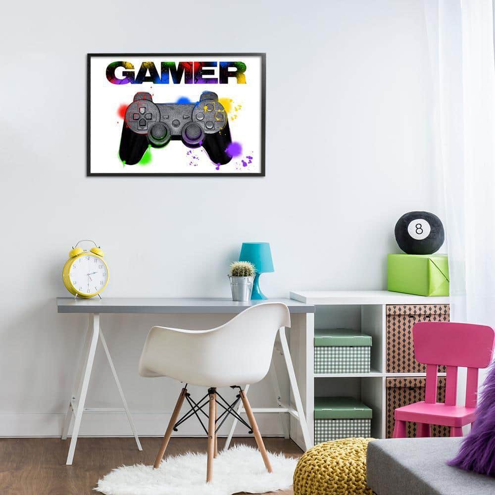 Gamer with Rainbow Splashes by Marcus Prime Black Framed Typography Giclee Art Print 20 in. x 30 in.