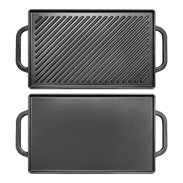 Cast Iron Reversible Grill Griddle Nonstick Baking Skillet Frying Pan in Black with Lid