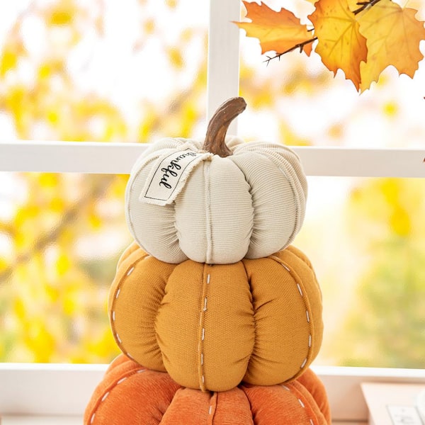 Glitzhome 13 in. H Fall Stacked Fabric Pumpkin 2005500075