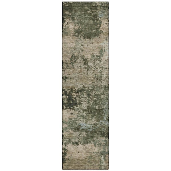 Chantille Machine Washable Indoor/Outdoor Abstract ACN2366 Olive 2 ft. x 7 ft. Runner Rug