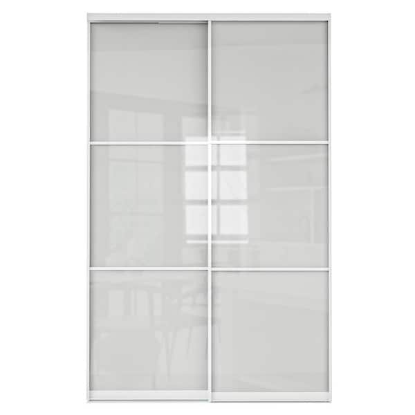 ARK DESIGN 96 in. x 80 in. 3-Lite Frosted Glass Solid Core White Finished Closet Sliding Door with Hardware