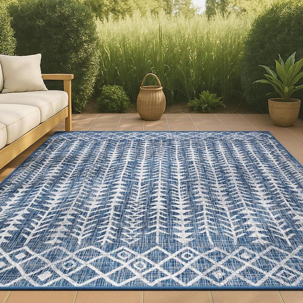 Tokay Bohemian Geometric Blue/Ivory 8 ft. x 10 ft. Indoor/Outdoor Area Rug