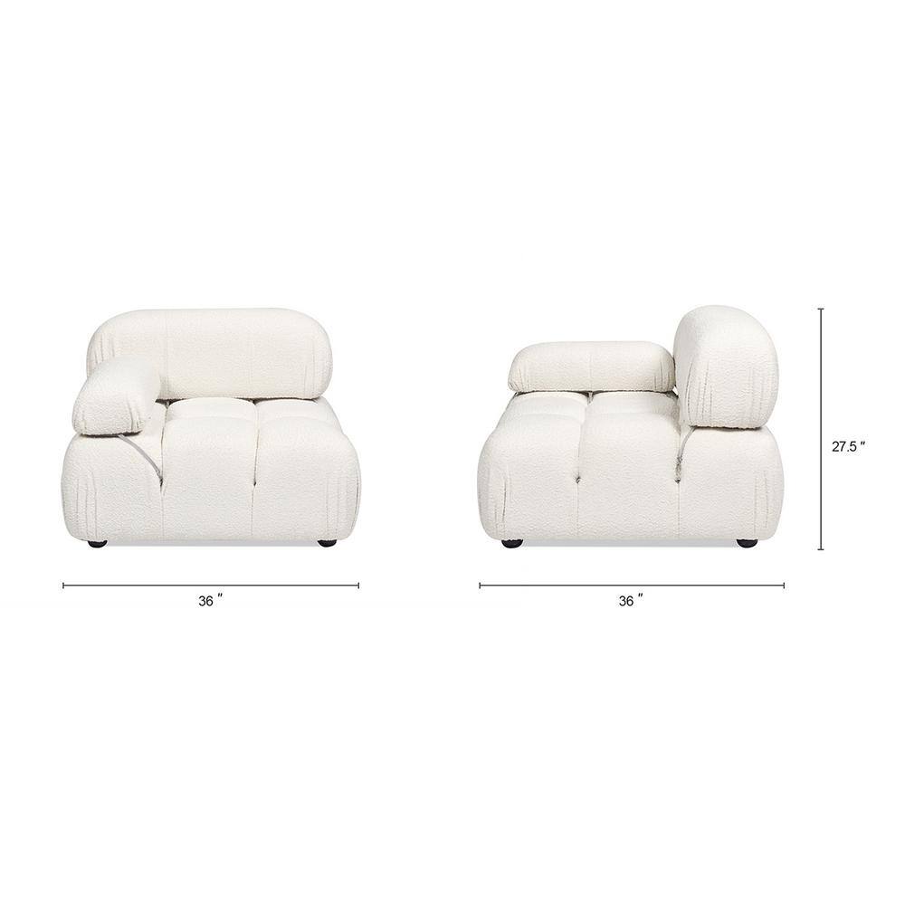 Ivory White Bouclé Modular Lounge Chair with Padded Arm