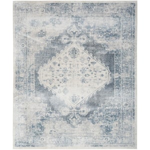 Astra Machine Washable Blue Ivory 6 ft. x 9 ft. Distressed Traditional Area Rug