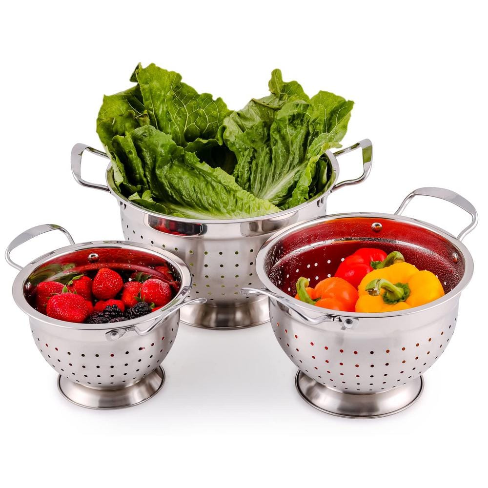 OVENTE 3-Piece Premium Stainless Steel Colander Set 1.5 qt., 3qt. and ...