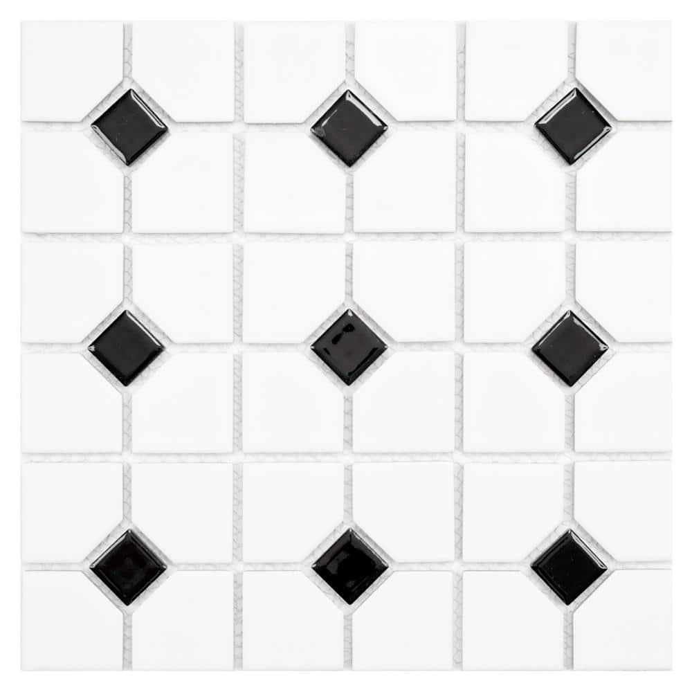 Merola Tile Oxford Matte White With Black Dot 11 1 2 In X 6 Mm Porcelain Mosaic 9 38 Sq Ft Case Fkoox601 The Home Depot Merola Tile Oxford Matte White With