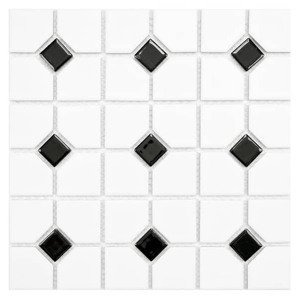Merola Tile Oxford Matte White with Black Dot 11-1/2 in. x 11-1/2 in. Porcelain Mosaic Tile (9.4 sq. ft./Case)