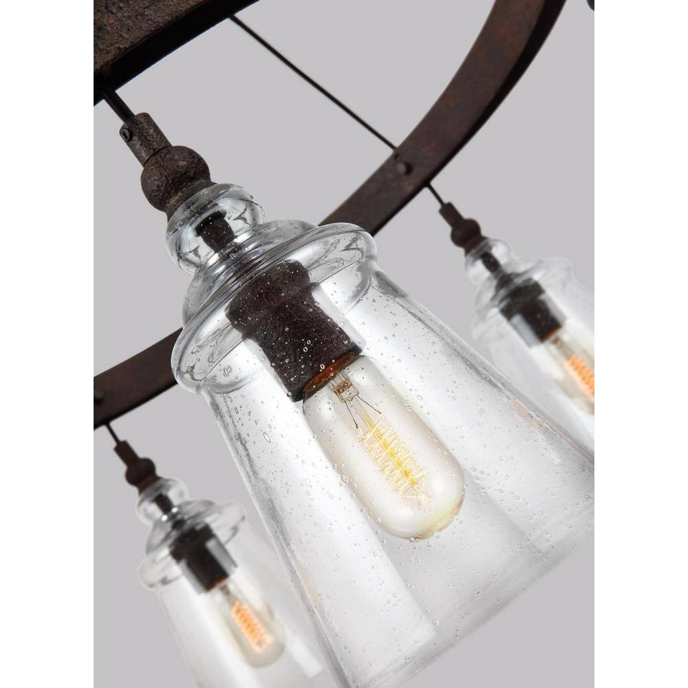 Transitional 5-Light Dark Weathered Iron Chandelier with Clear Seeded Glass