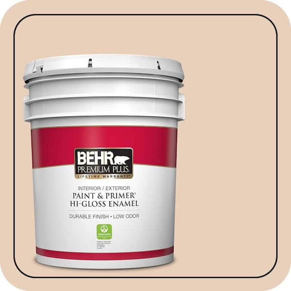 BEHR PREMIUM PLUS 5 gal. #S230-1 Buff Tone Hi-Gloss Enamel Interior/Exterior Paint & Primer