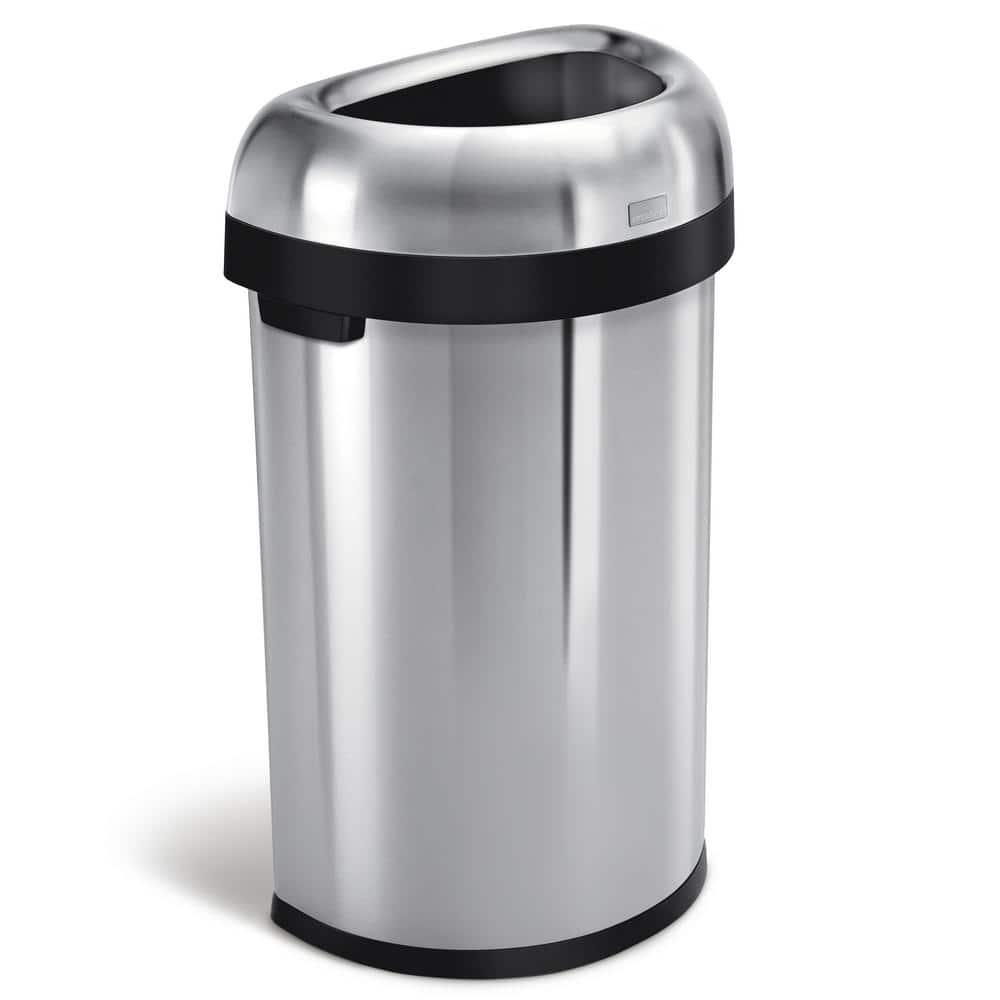 simplehuman 60 Liter Open Top Semi-Round Commercial Trash Can, Brushed  Stainless Steel CW1468 - The Home Depot